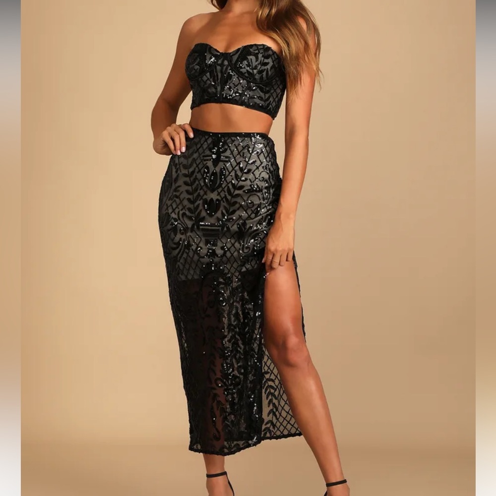 Black sequence midi two piece size M NWT